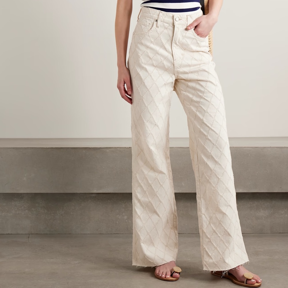 VERONICA BEARD Taylor Diamond Stitch Wide-Leg Jean in Ecru